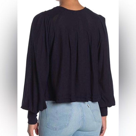 NWT Free People Indigo Billie Ribbed Blouson Sleeve Top Sz. XS - Picture 2 of 6